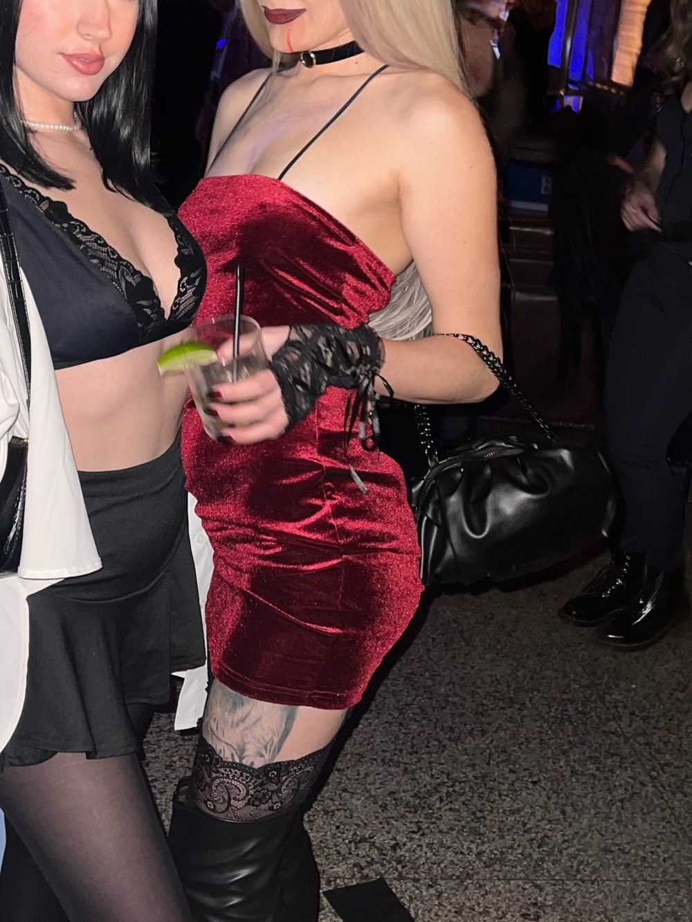 Red Velvet mini Dress with lace up straps